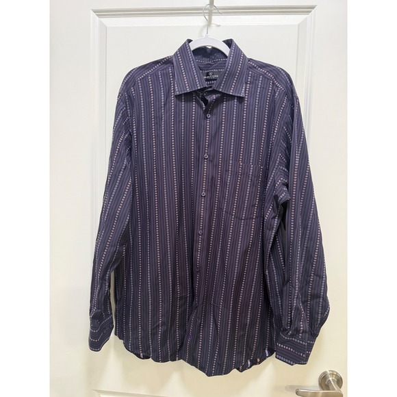 Bugatchi Uomo Other - Bugatchi Uomo‎ Mens XL Purple Black Striped Embroidered Long Sleeve Button Shirt